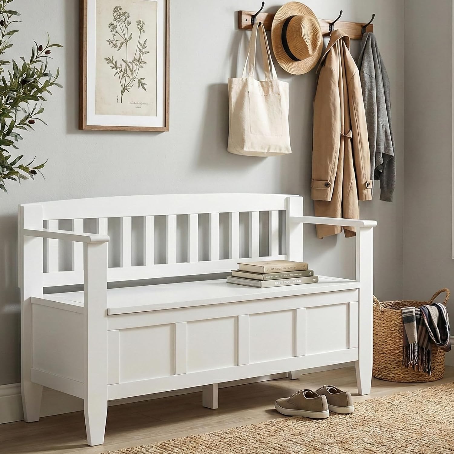 SIMPLIHOME Connaught 30" Wide Solid Wood Storage Bench in Chestnut Brown | Contemporary entryway bench with lift-up lid and hidden storage; mudroom, hallway, foyer, or shoe bench.