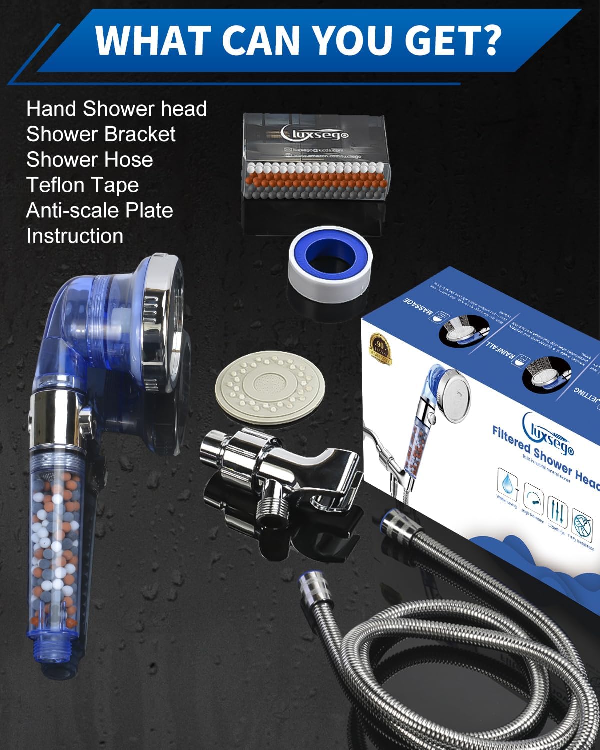 Filtered Shower Head with Handheld, High Pressure, for Hard Water