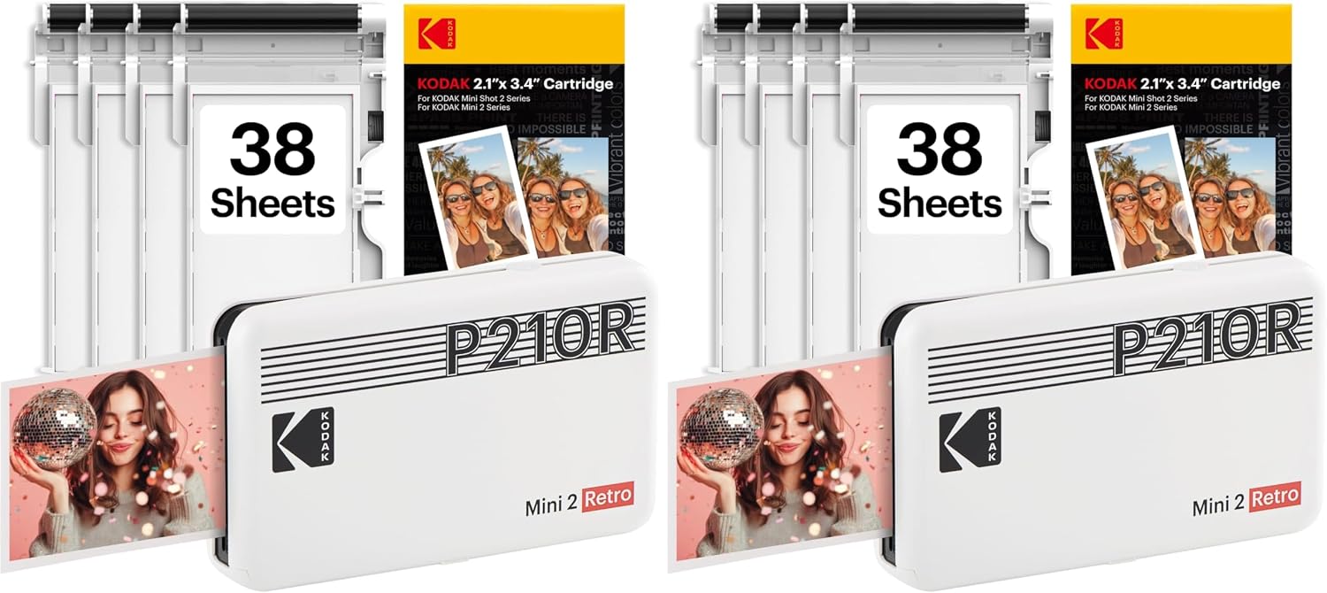KODAK Mini 2 Retro 2x3 Portable Photo Printer, 4PASS, 38 Sheets, White