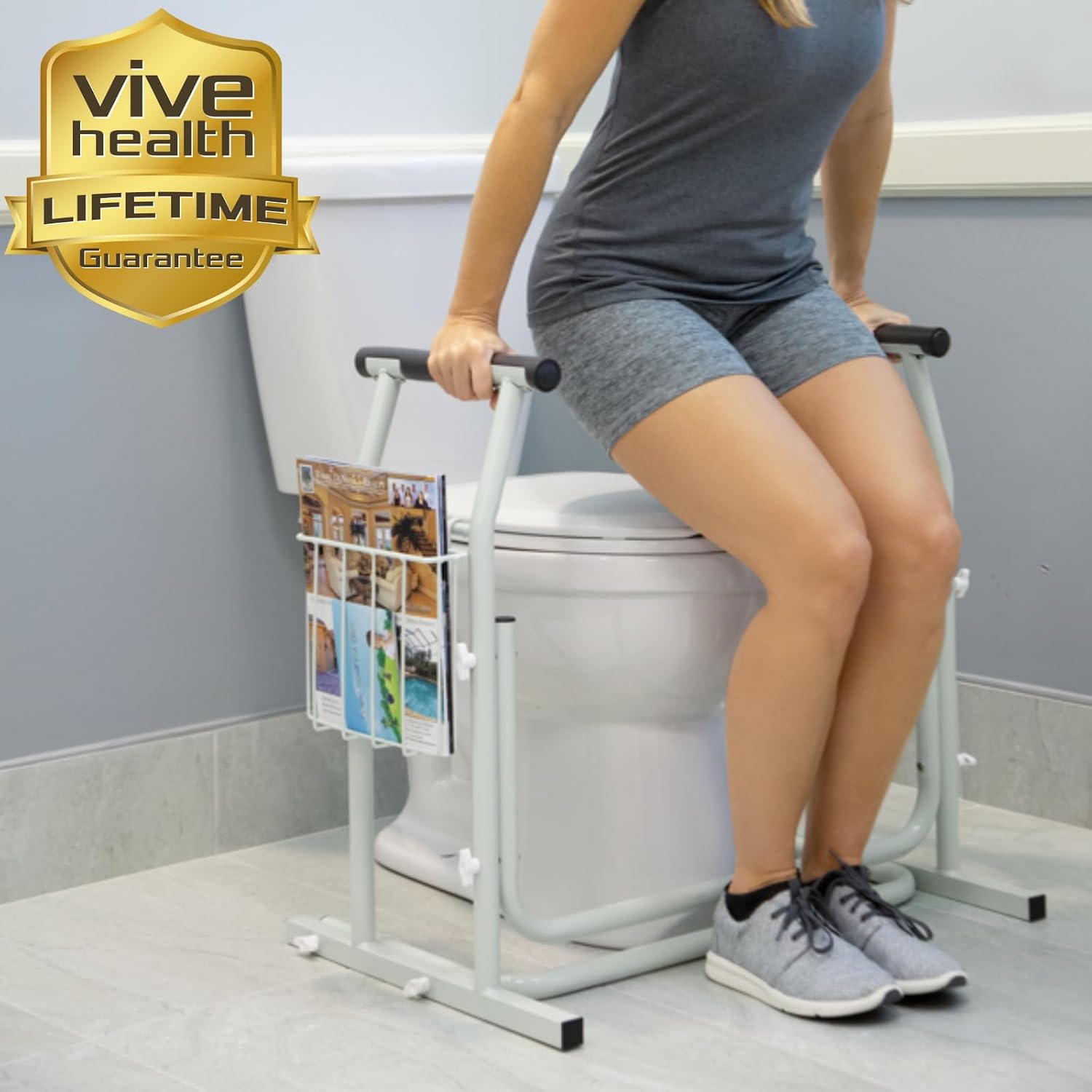 Vive Toilet Safety Rail with Arms - 300LBS Support Frame with Handles | Seniors, Elderly