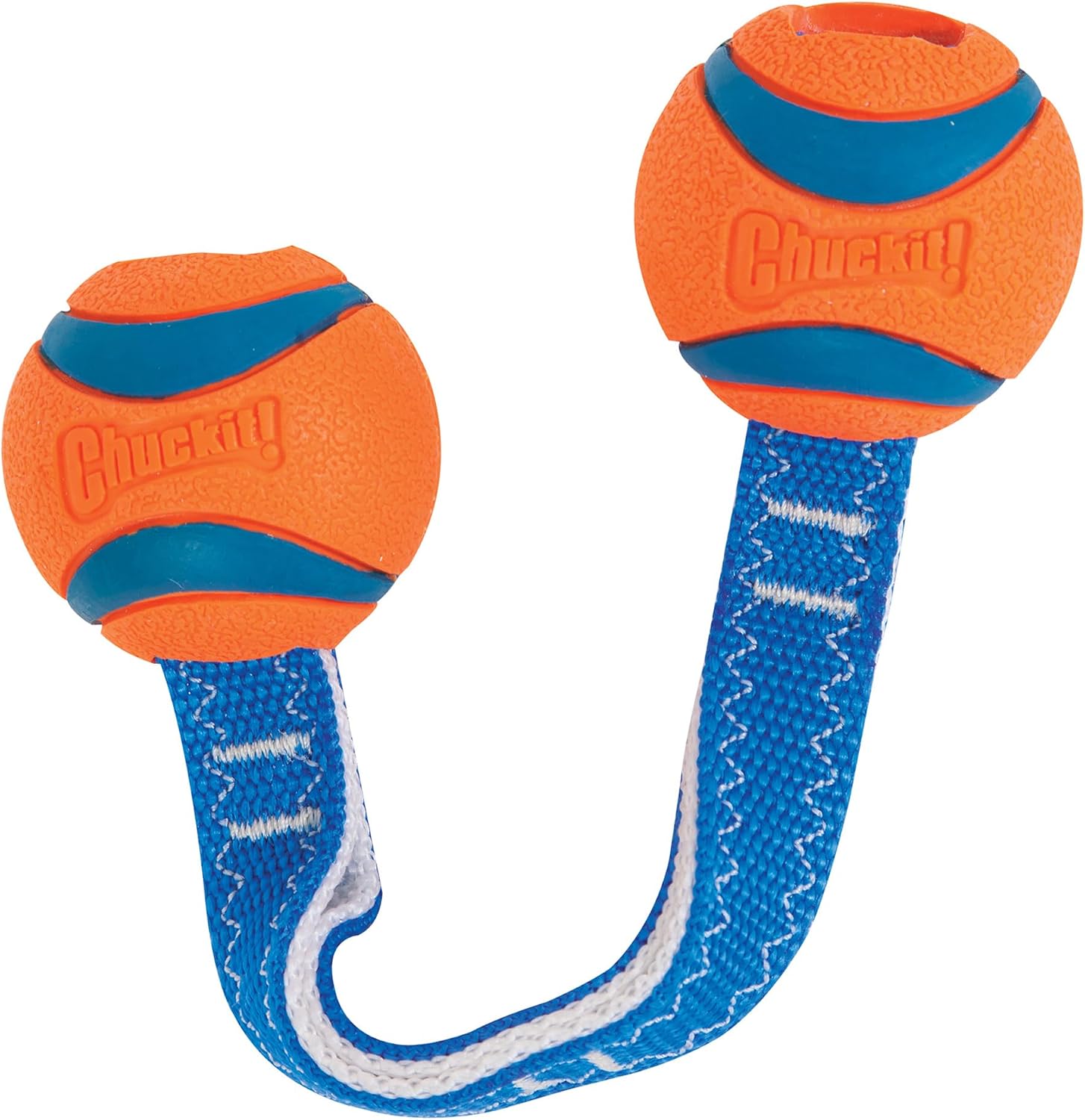 Chuckit! Ultra Tug Dog Toy - Ultra Ball on a Durable Nylon Cord Handle - Fetch and Tug-of-War Toy for Dogs - Size Large - For Breeds 60-100 lbs - 3-inch Diameter - Orange and Blue