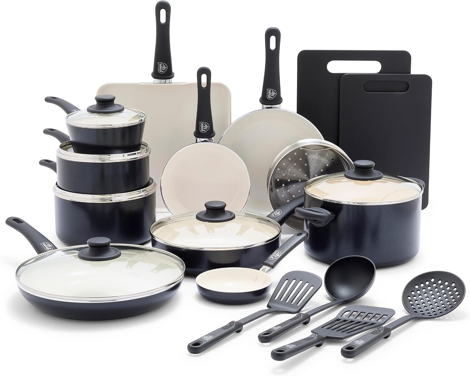 GreenLife Soft Grip Healthy Ceramic Nonstick, 15 Piece Cookware Pots and Pans Set, Induction, PFAS-Free, Dishwasher Safe, Turquoise