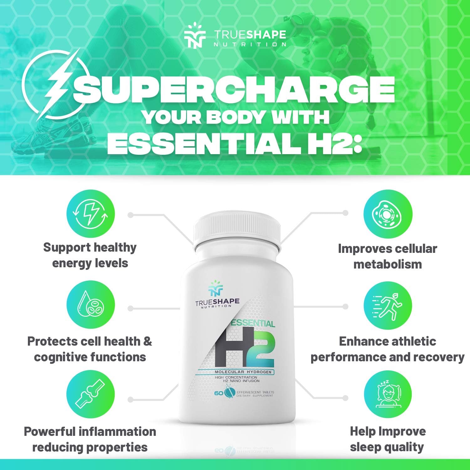 Essential H2 Fizzy Molecular Hydrogen Tablets for Water Nutritional Supplement (Unflavored, 60 Servings)
