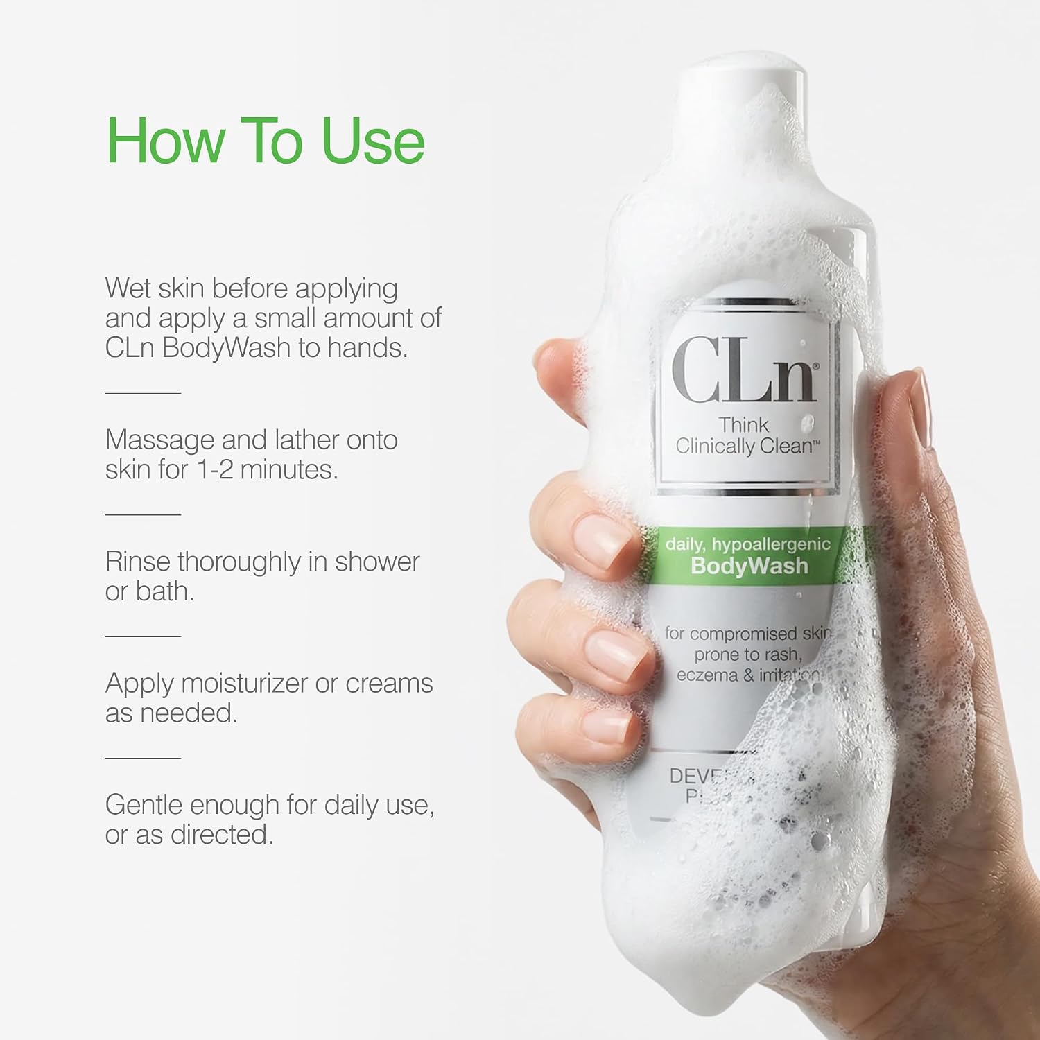 CLn® BodyWash - Non-Drying Body Wash, For Compromised Skin Prone to Eczema, Dermatitis, Rash & Hidradenitis Suppurativa, Fragrance-Free & Paraben-Free, 8 fl oz.