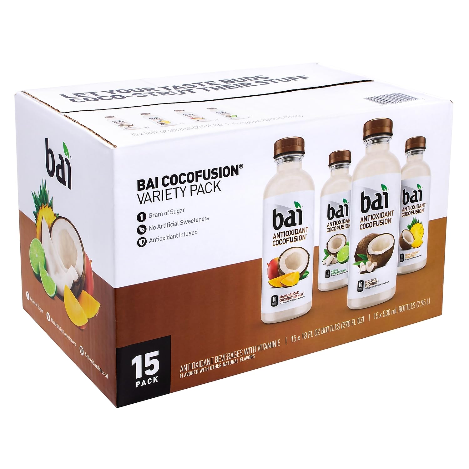 Bai Coconut Flavored Water Puna Coconut Pineapple, Antioxidant Infused, Coconut Pineapple Flavored Water Drink, 18 Fluid Ounce Bottles, 6 Count