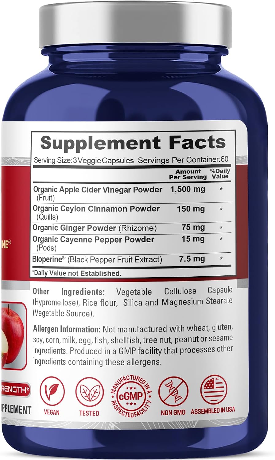 Apple Cider Vinegar Complex, Vegans, 1500mg, 180 Veg Caps - 60 Servings