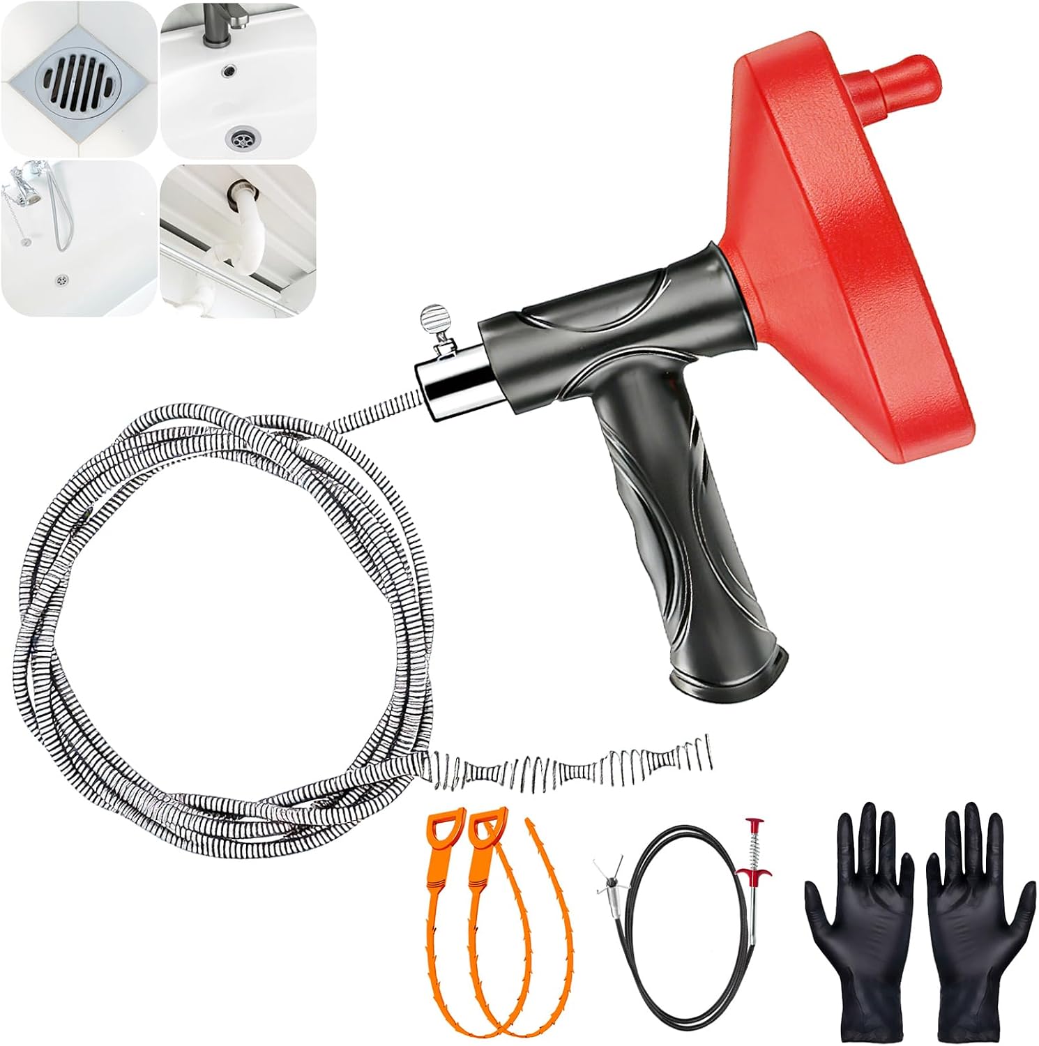 Drain Snake Auger 33 Ft, Plumbing Snake Drain Hair Clog Removal Tool, Heavy Duty Snake Auger