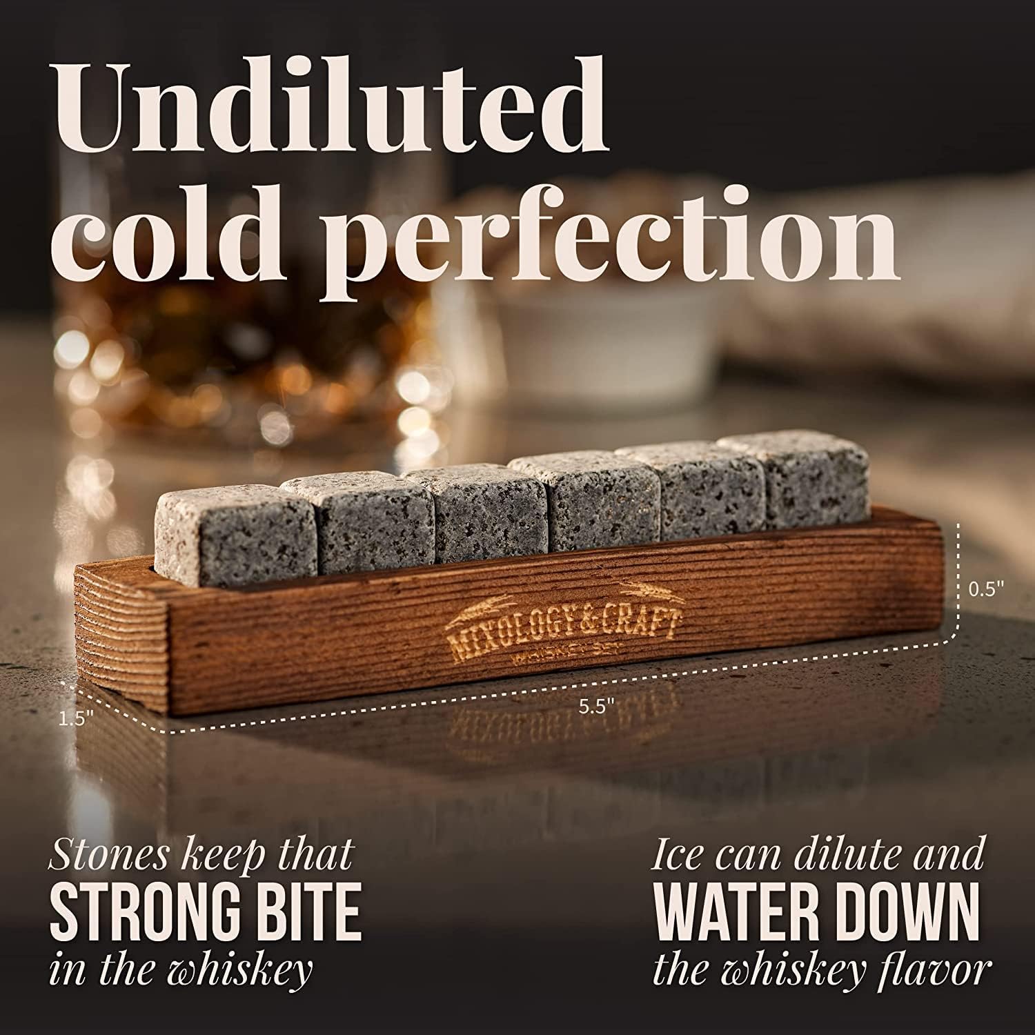 Mixology & Craft Whiskey Stones - Cube-Shaped Granite Chilling Whiskey Rocks Set of 6