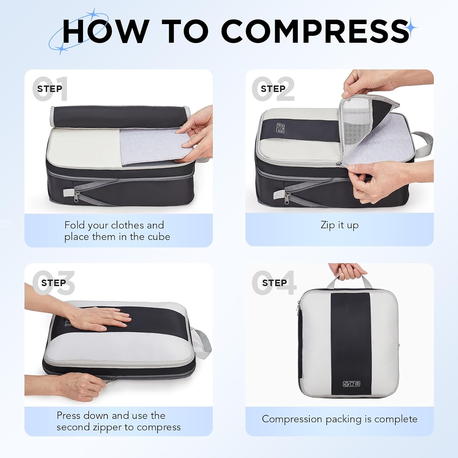 OlarHike 10 Set Compression Packing Cubes for Travel Essentials,Compressible Expandable Space Saver Bags for Organizing Clothes,Luggage Suitcase Garment Bags with Over 1000 pcs Mesh Holes(Black)
