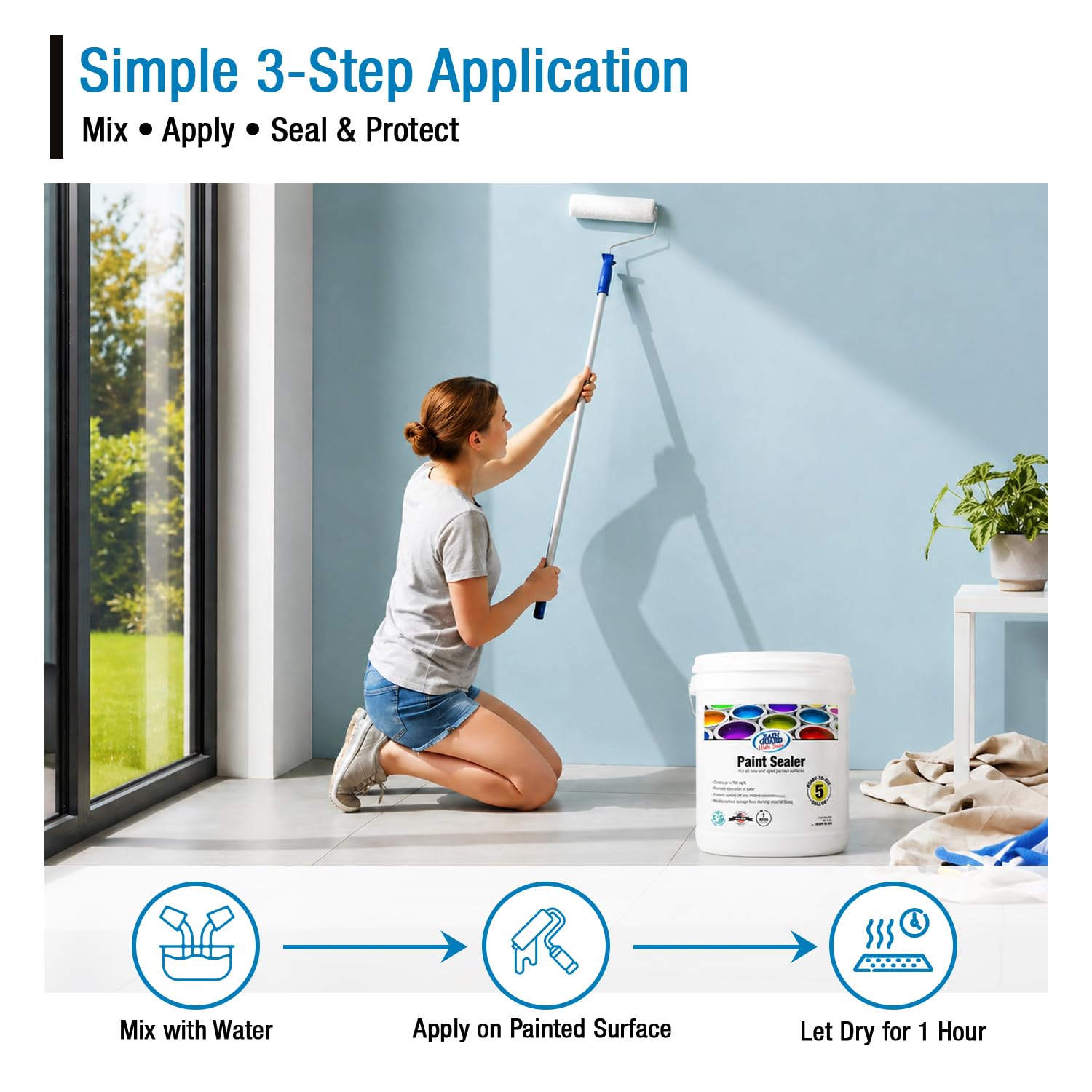Rain Guard Paint Sealer Concentrate SP-9002 | Makes 2 Gallon | Protects Painted Concrete, Wood, Stone | Silane/Siloxane Acrylic Waterproofer | UV Resistant | Fast Drying | Semi-Satin Finish | Protects Painted Concrete, Painted Wood, Painted Stone, Silane…