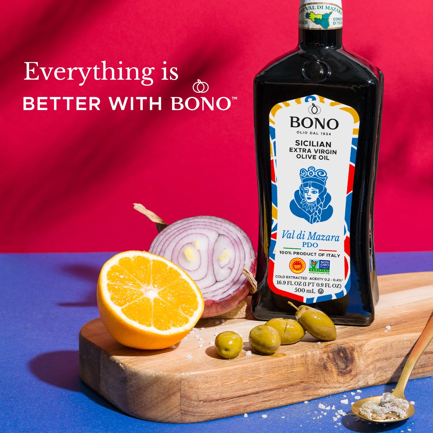 Bono Organic Extra Virgin Olive Oil, 16.9 Fl Oz – USDA Organic, Non-GMO, Certified Gluten Free, Cold Extracted, Clean Label Project Purity Award Winner