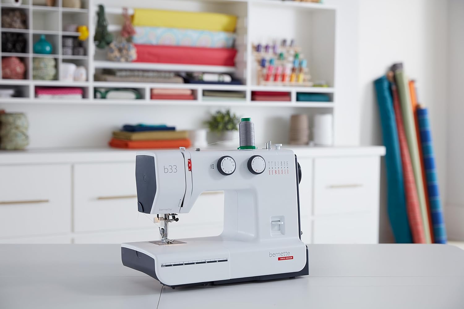 Bernette B33 Swiss Design Sewing Machine | Mechanical, Heavy-Duty, Portable, 15 Built-In Stitches, 5mm Stitch Width, Front-Loading Bobbin
