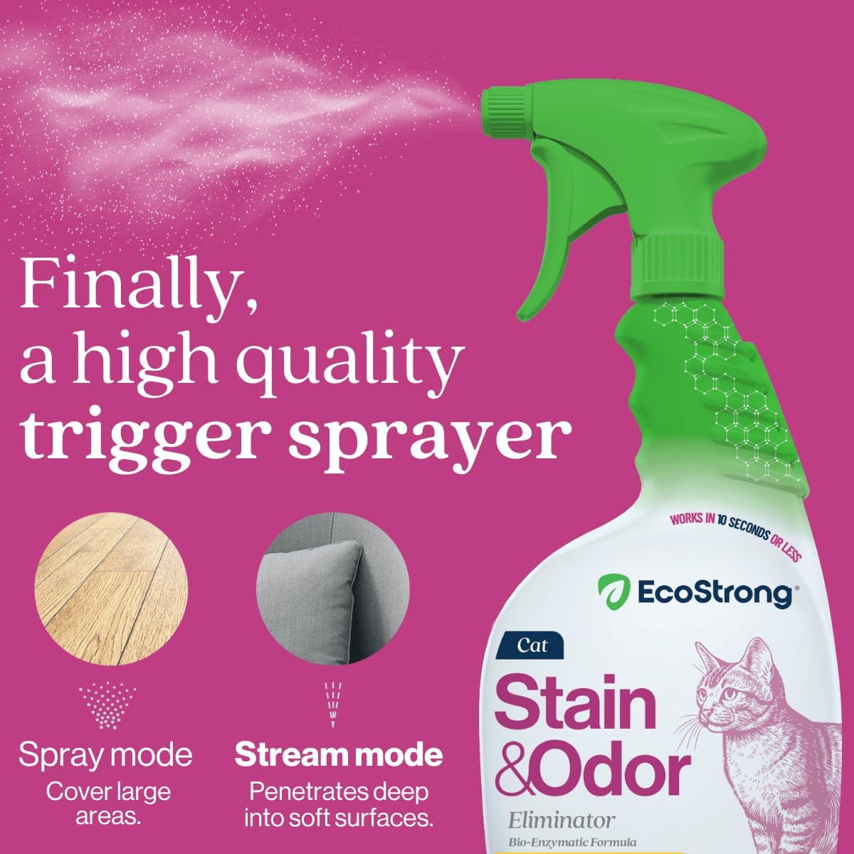 Eco Strong Cat Stain And Odor Remover| Enzyme Urine Odor Neutralizer - Stain Remover for Carpet, Litter Boxes, Bedding
