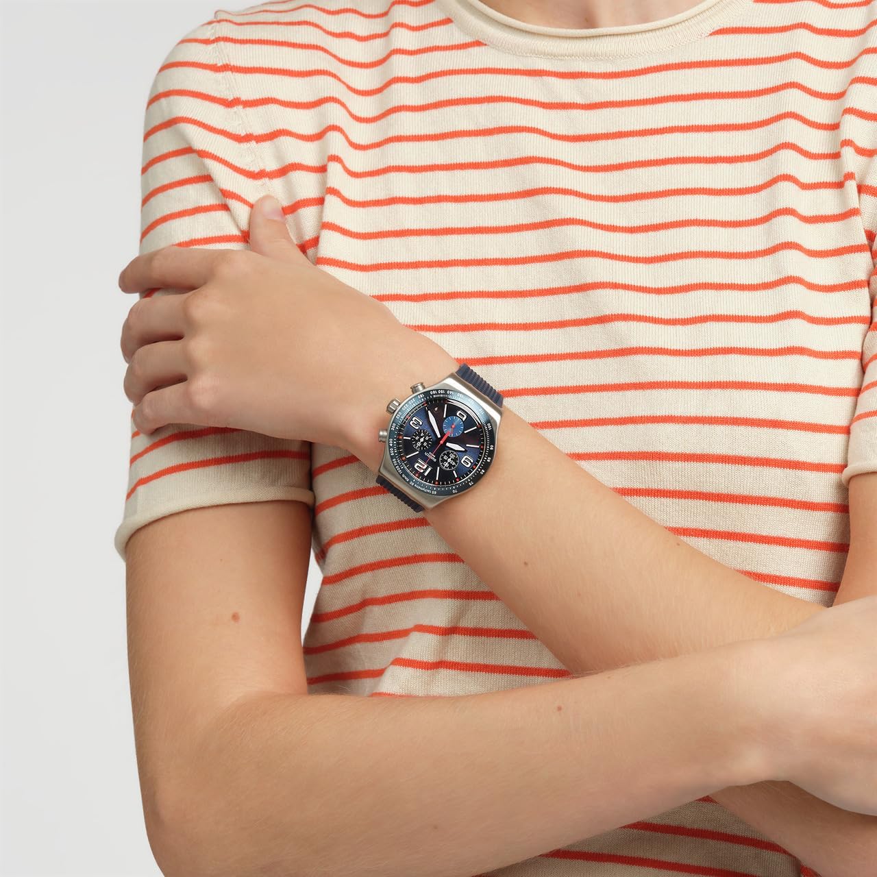 Swatch I New Chrono Unisex Watch Dress Stainless Steel Blue Quartz Waterproof Blue Grid
