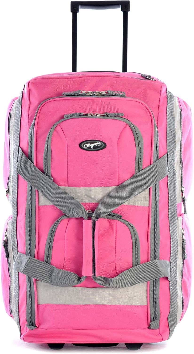Olympia U.S.A. 33 inch Jumbo Size 8 Pockets Wheeled Rolling Duffel Bag Water Resistant Luggage Lightweight Travel Suitcase with Retractable Handle