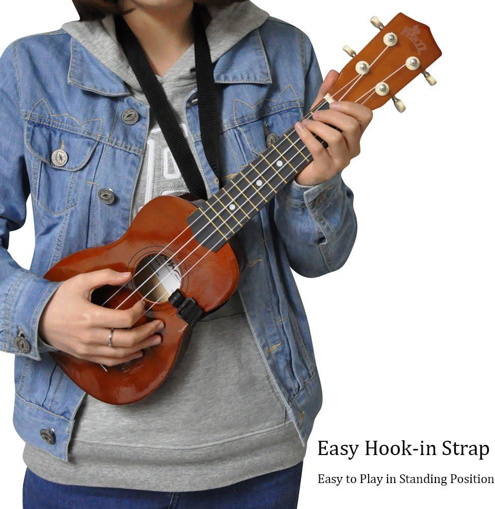 Winzz Soprano Ukulele Starter Kit For Beginners with Bag, Clip-On Tuner, Extra Strings, Strap, Plectrum, Fret Stickers, Chords Card, Polishing Cloth, Black