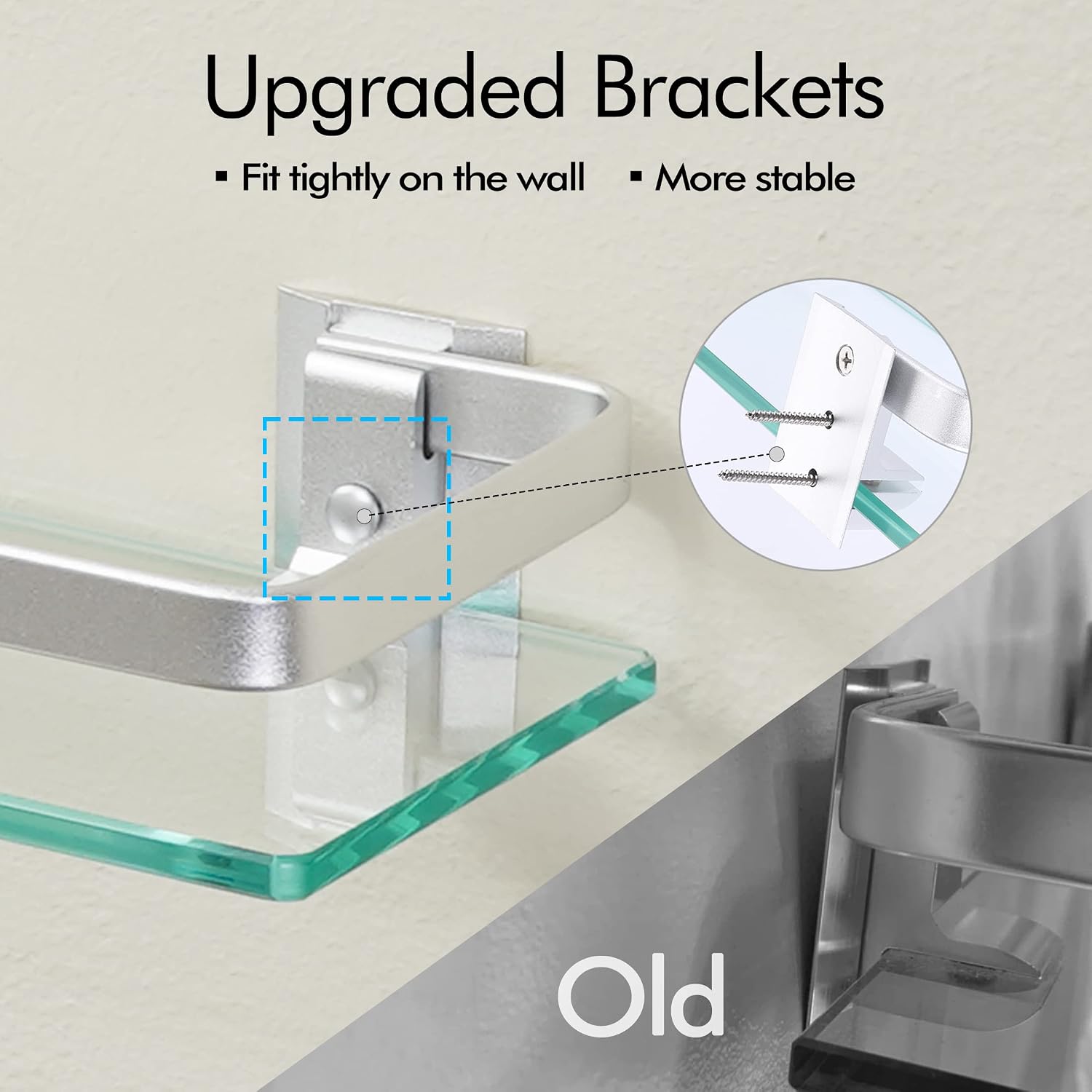KES Glass Shelves for Bathroom, Floating Tempered Glass Shelves 14 Inch | Aluminum Extra Thick 2 Pack Rectangular Storage Organizer Wall Mount Silver