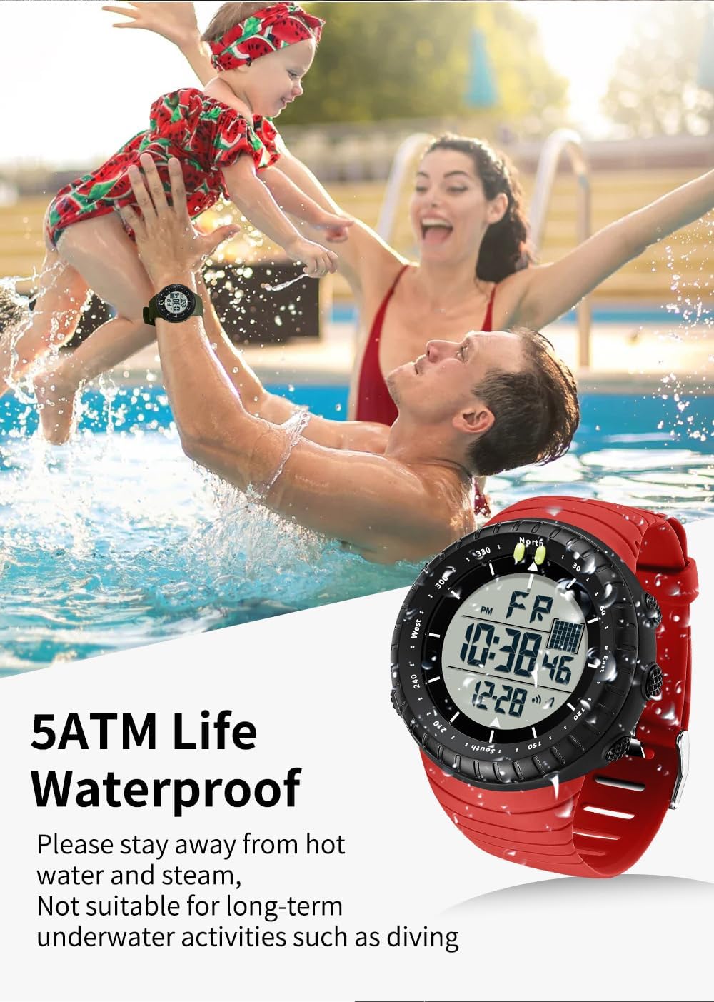 Gosasa Men Sport Watch Countdown Stopwatch Watch Mens Wrist Watch Waterproof LED Electronic Digital Male Watch 12/24 Hour Multifunctional Watch