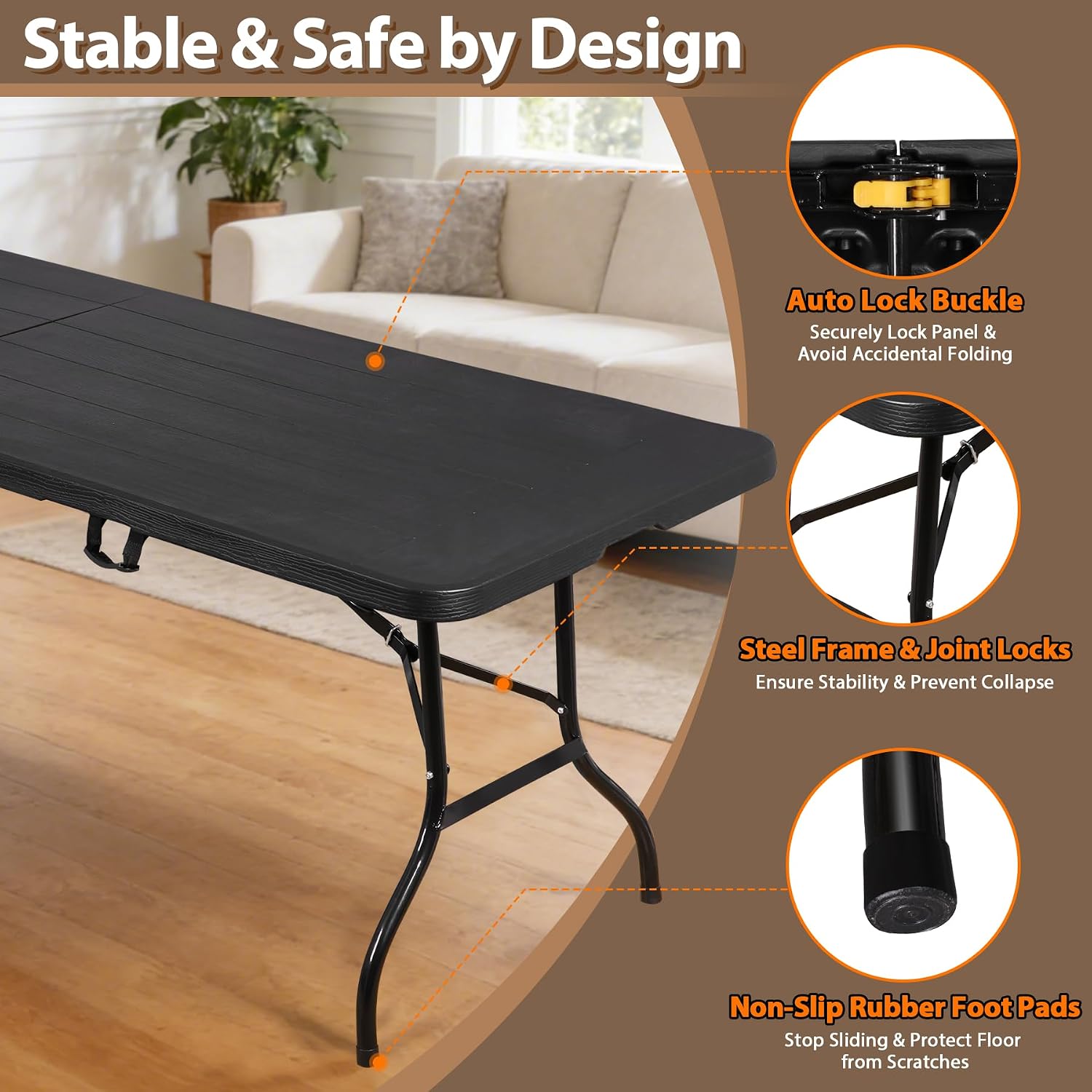 ZENY 6ft Folding Table, Portable Picnic Table, Plastic Table for Indoor Outdoor Picnic, Party, Camping, Heavy Duty Fold-up Table with Handle, White