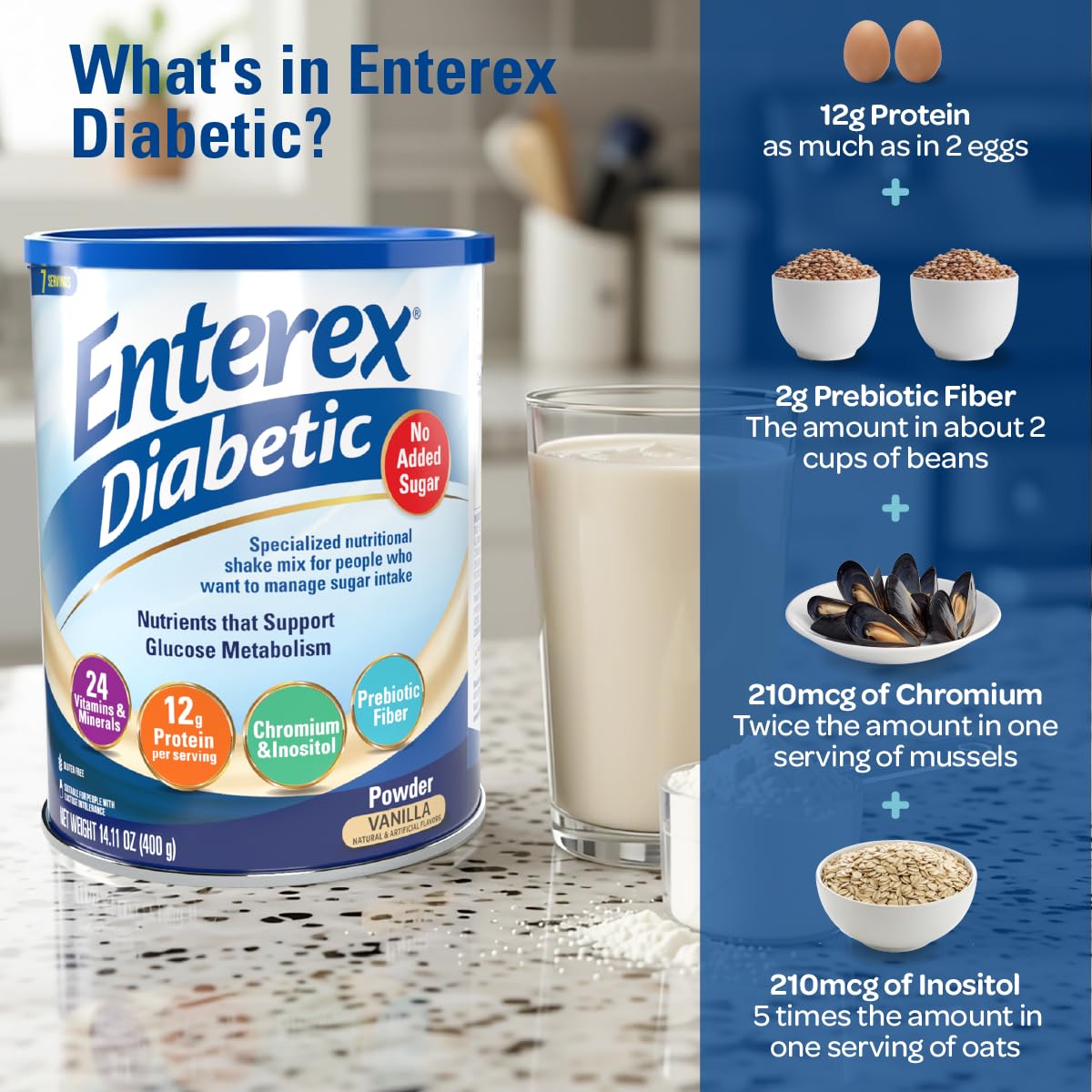 Ready-to-Mix Nutritionally Complete Powder – No Added Sugar, Gluten Free, Vanilla Flavor, 400g (7 Servings)
