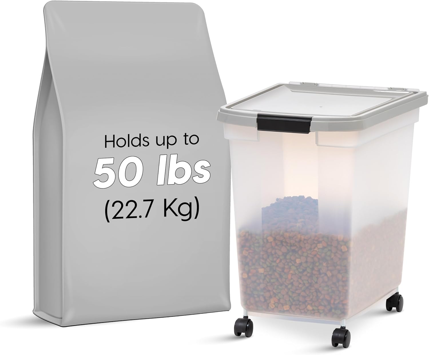IRIS USA Dog Food Storage Container, Up to 25 lbs, Black, Made in USA | Wheels for Mobility, Airtight Seal, BPA-Free, Best for Bird Seed, Cat food, Cat Litter, Chicken Feed, Pellets