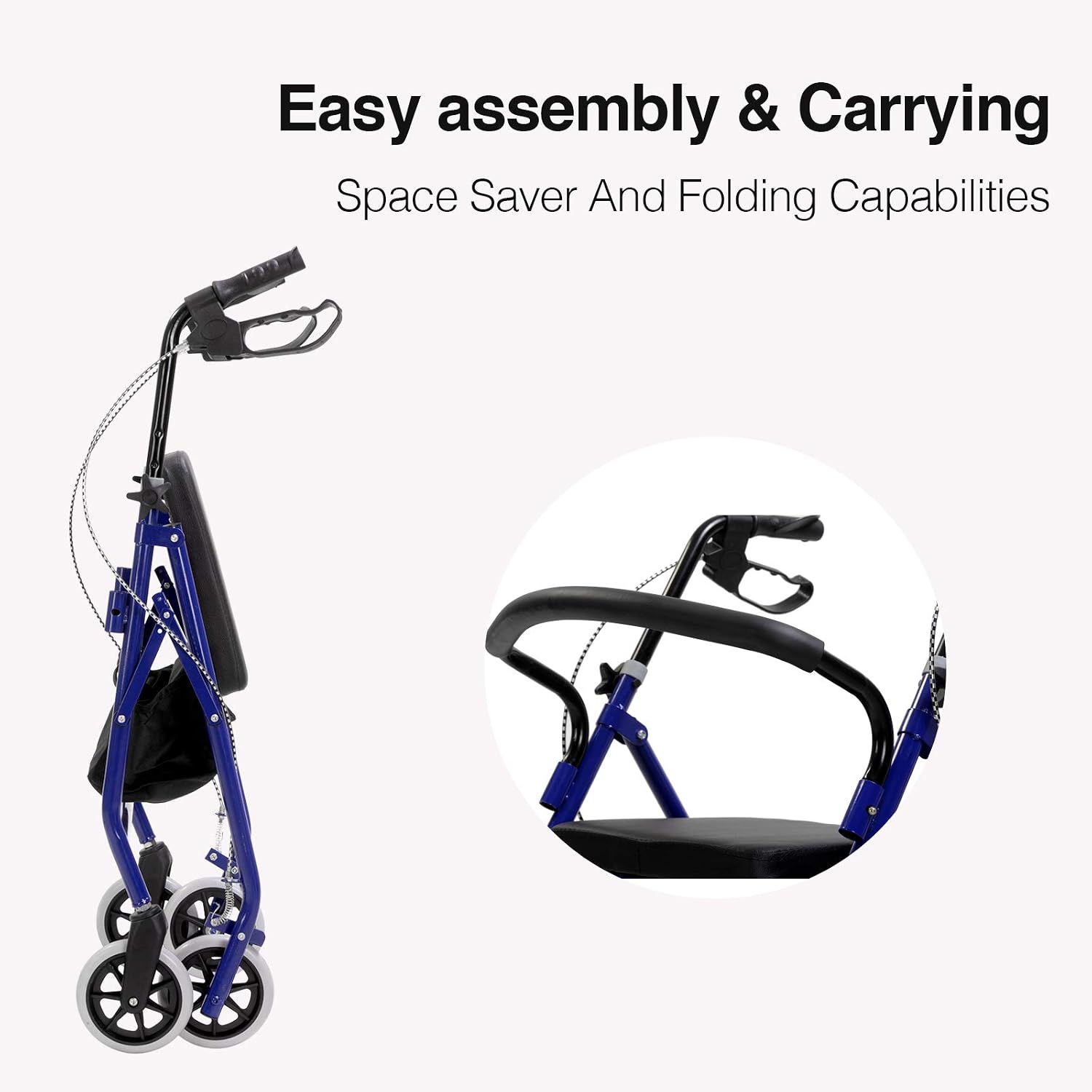 4 Wheels Folding rollator Walker with Handbrakes and carrybag,Medical Walkers with Seat and Wheels,Blue