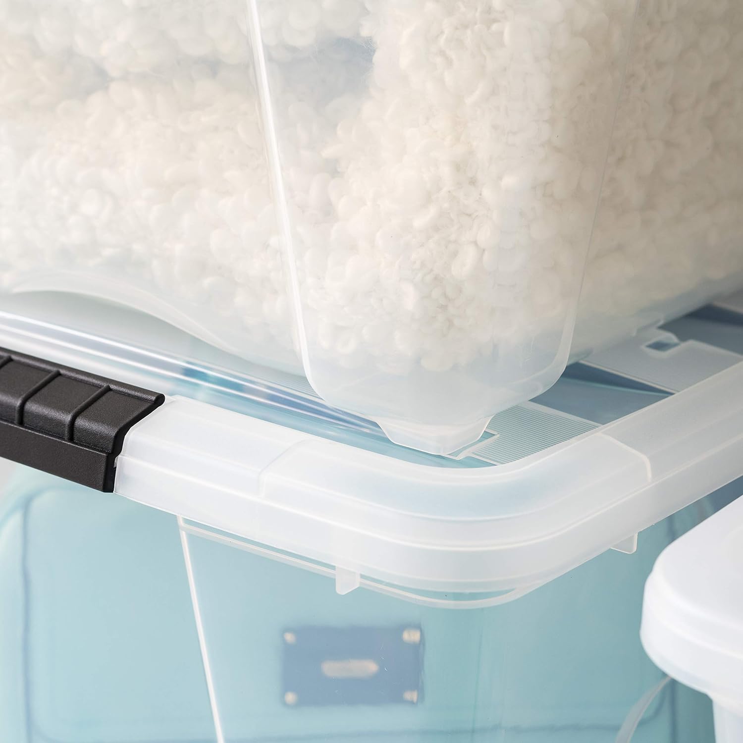 IRIS USA 6-Pack 54 Quart Storage Bins with Lids, Clear | Transparent design makes contents easy to find. Perfect for moving, blankets, clothing, and garage storage. Nestable design