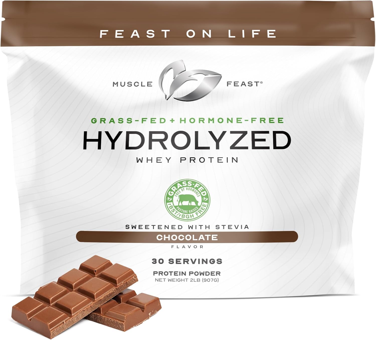 Muscle Feast Grass Fed Hydrolyzed Whey Protein Powder, Chocolate (2lb) | All Natural Hormone-Free, Hydro Whey Powder for Men and Women, Clean, Non-GMO, Delicious Hydrolyzed Protein Powder