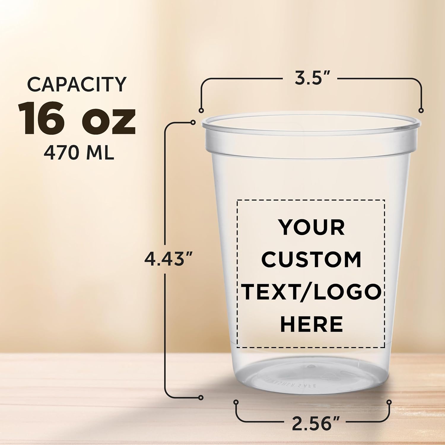 DISCOUNT PROMOS Custom Plastic Stadium Cups 16 oz. Set of 10/50/100, Personalized Bulk Pack - Perfect for Birthdays, Weddings, Picnic, Beach