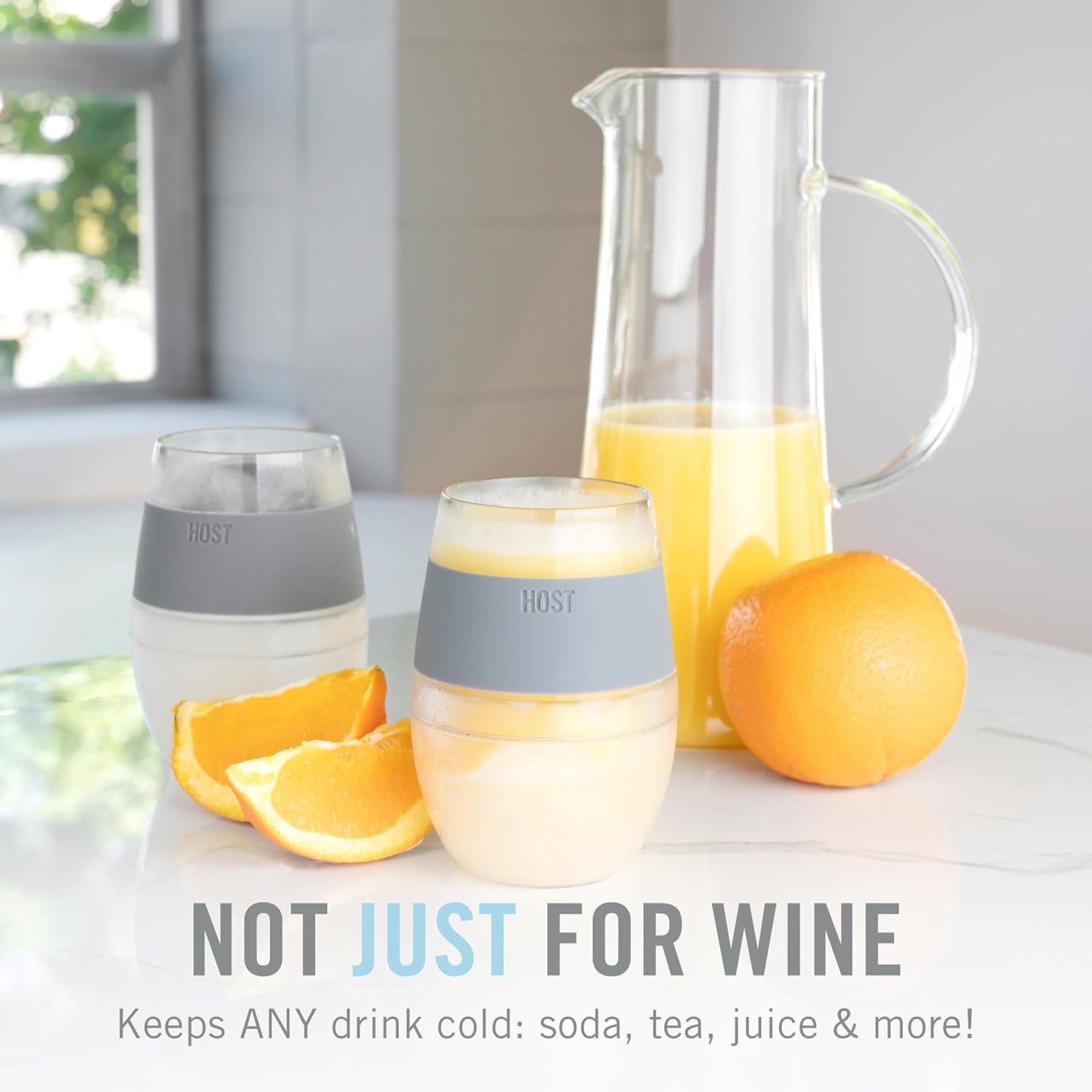 Host Wine Freeze Cup Set of 2 - Plastic Double Wall Insulated Drink Cup, Freezable Vacuum Insulated Wine Glasses, 8.5 oz Blue