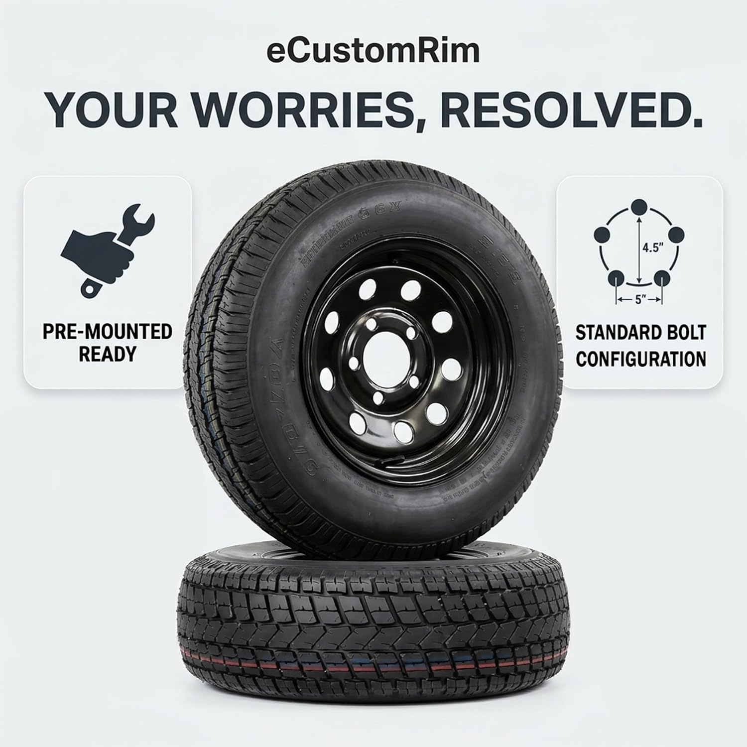 eCustomrim 2-Pack Trailer Tire Rim Assembly ST175/80D13 Load Range C | 13 Inch 6 Ply Tires