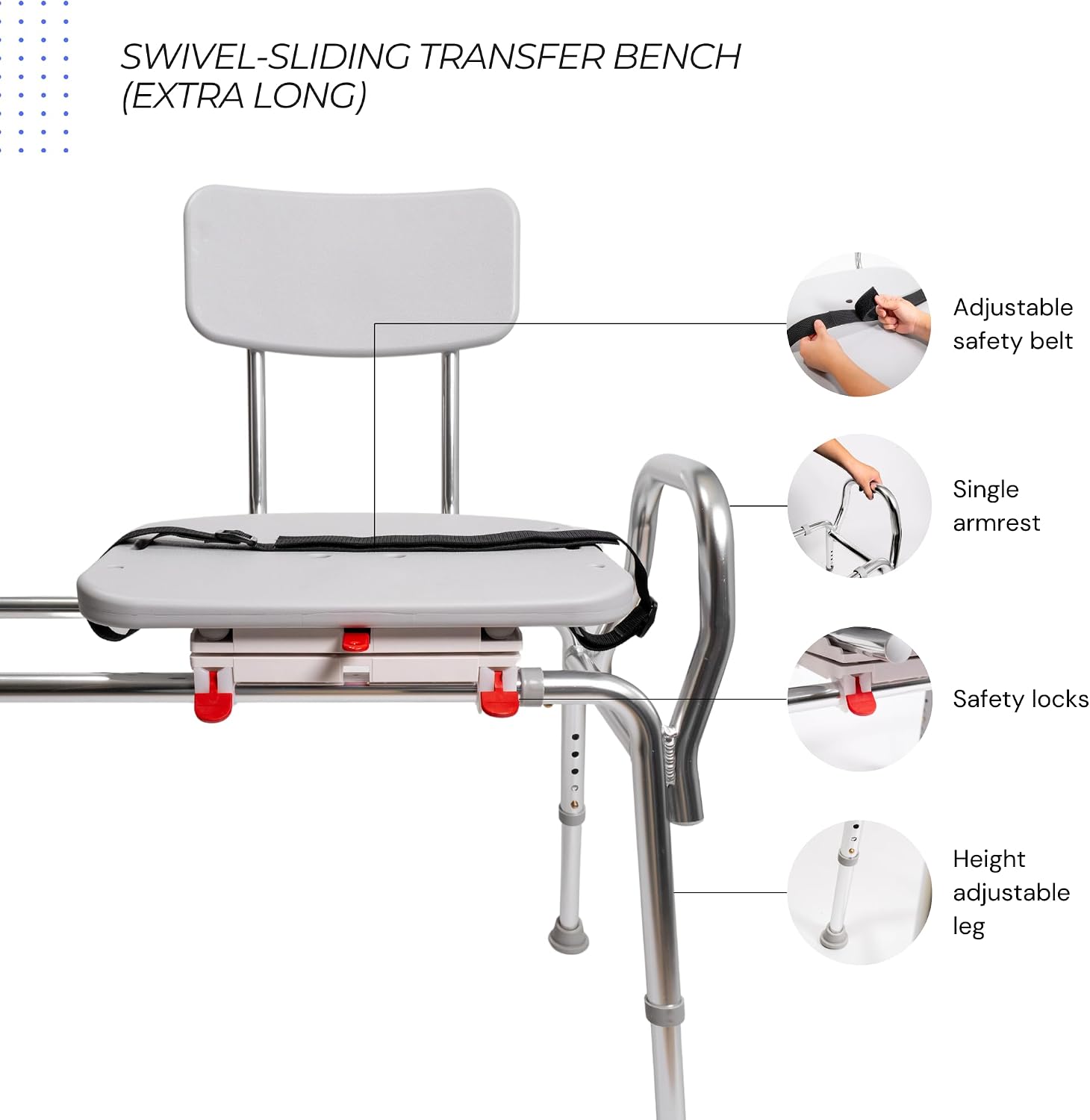Tub Transfer Bench with Swivel Seat, for Elderly & Disabled, Standard | Eagle Health Supplies Sliding Shower Chair for Inside Shower, FSA/HSA eligible, Height Adjustable, 77662