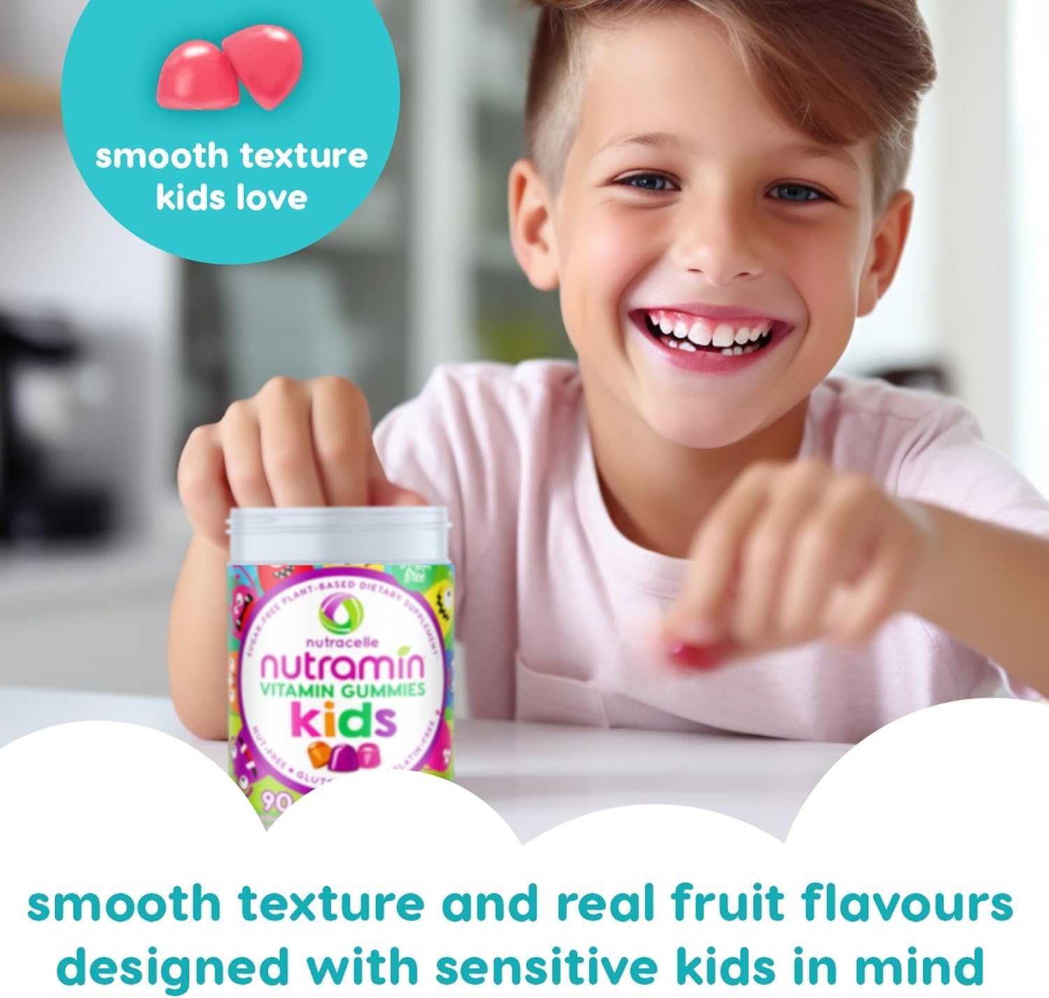 NUTRAMIN Sugar-Free Gummy Multivitamins for Kids, Allergen-Free, 90 Count