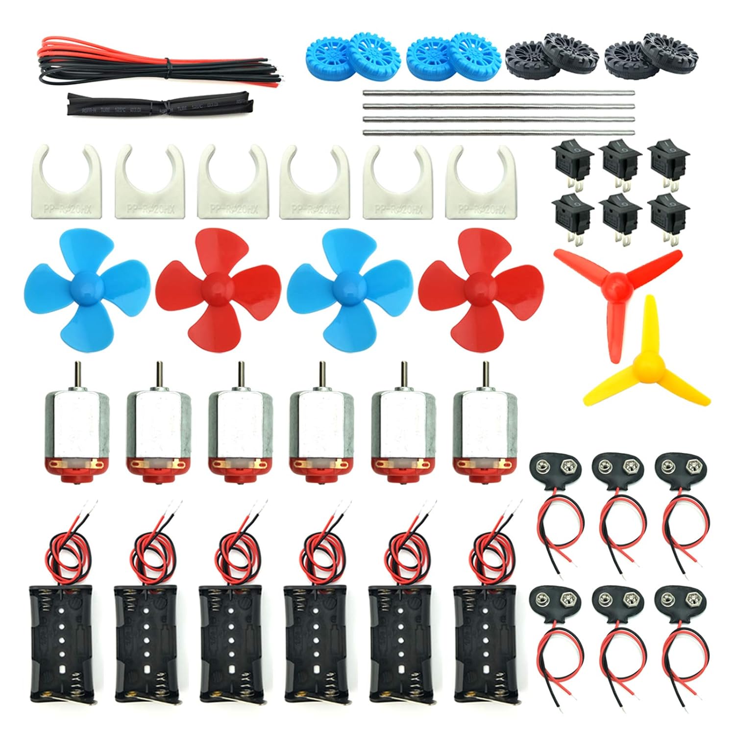 EUDAX 6 Set DC Motors Kit, Mini Electric Hobby Motor 3V -12V 25000 RPM Strong Magnetic with Shaft Propeller, 2 x AA Battery Holder