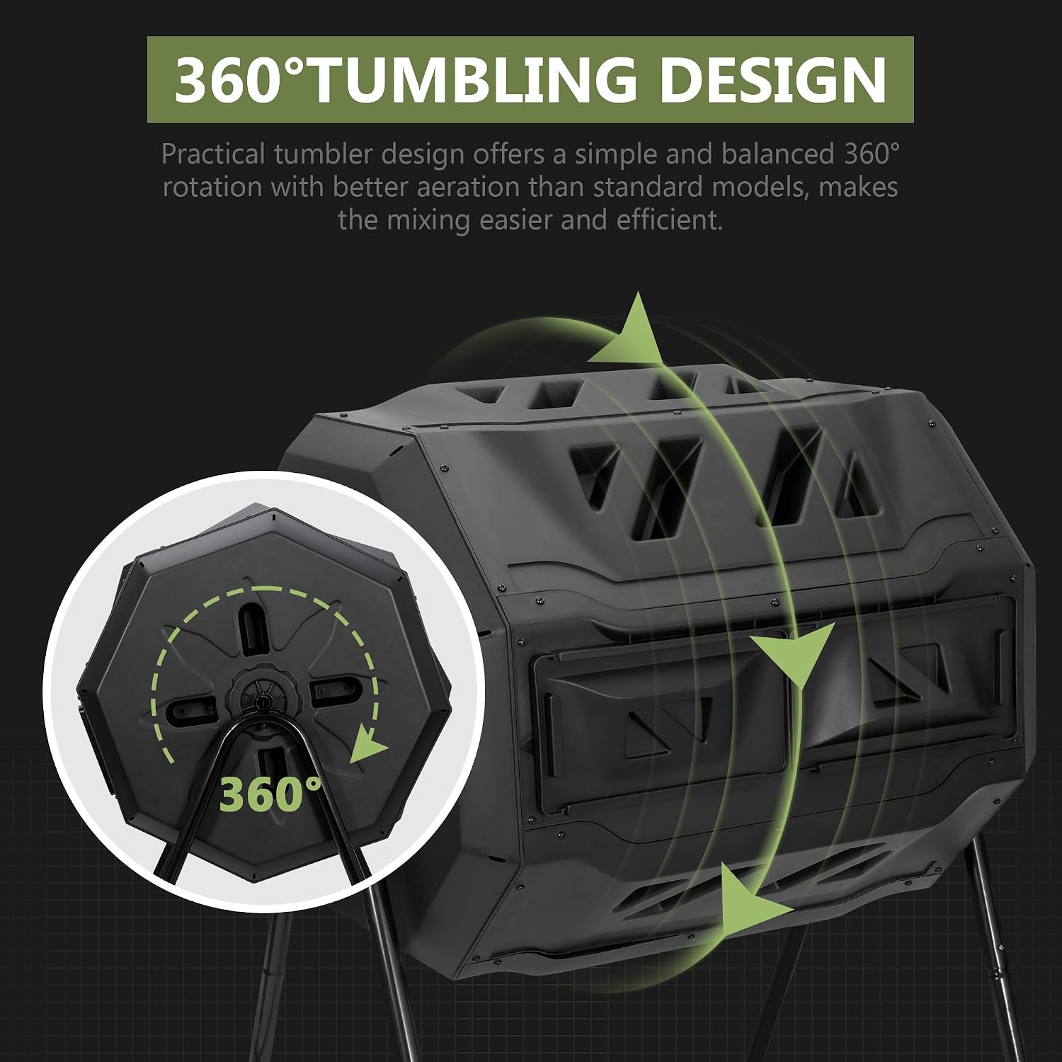 SUPER DEAL Outdoor Compost Tumbler, 43 Gallon Dual Chamber BPA Free Large Compost Bin 360° Rotating Tumbling Composter for Garden Yard, Black