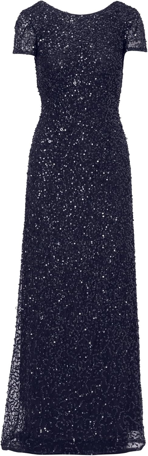 Adrianna Papell Womens Short-Sleeve All Over Sequin Gown