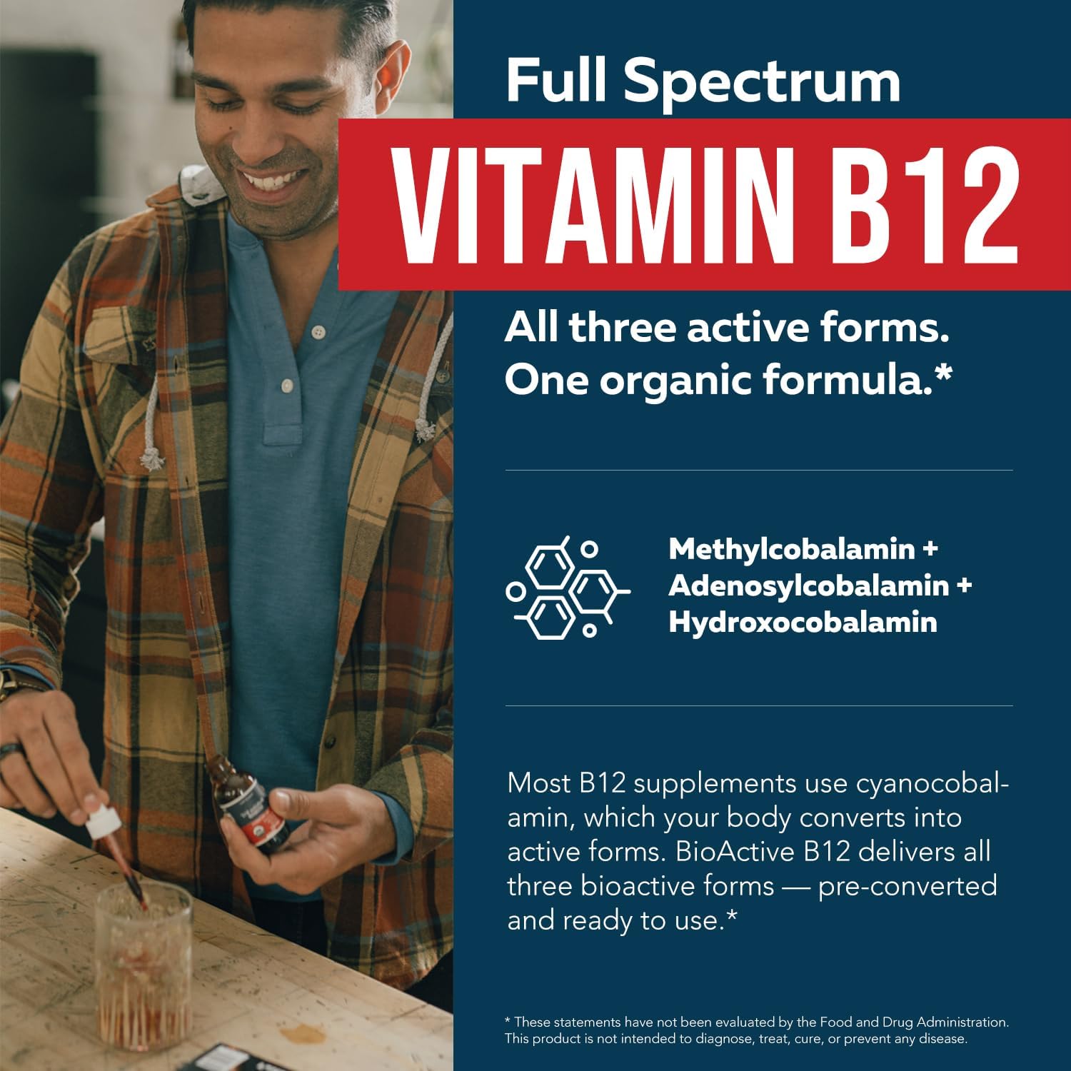 BioActive Vitamin B12 5000 mcg | 3 BioActive Forms Plus Methylfolate Cofactor - Methylcobalamin, Adenosyl & Hydroxy | Sublingual Liquid Drops