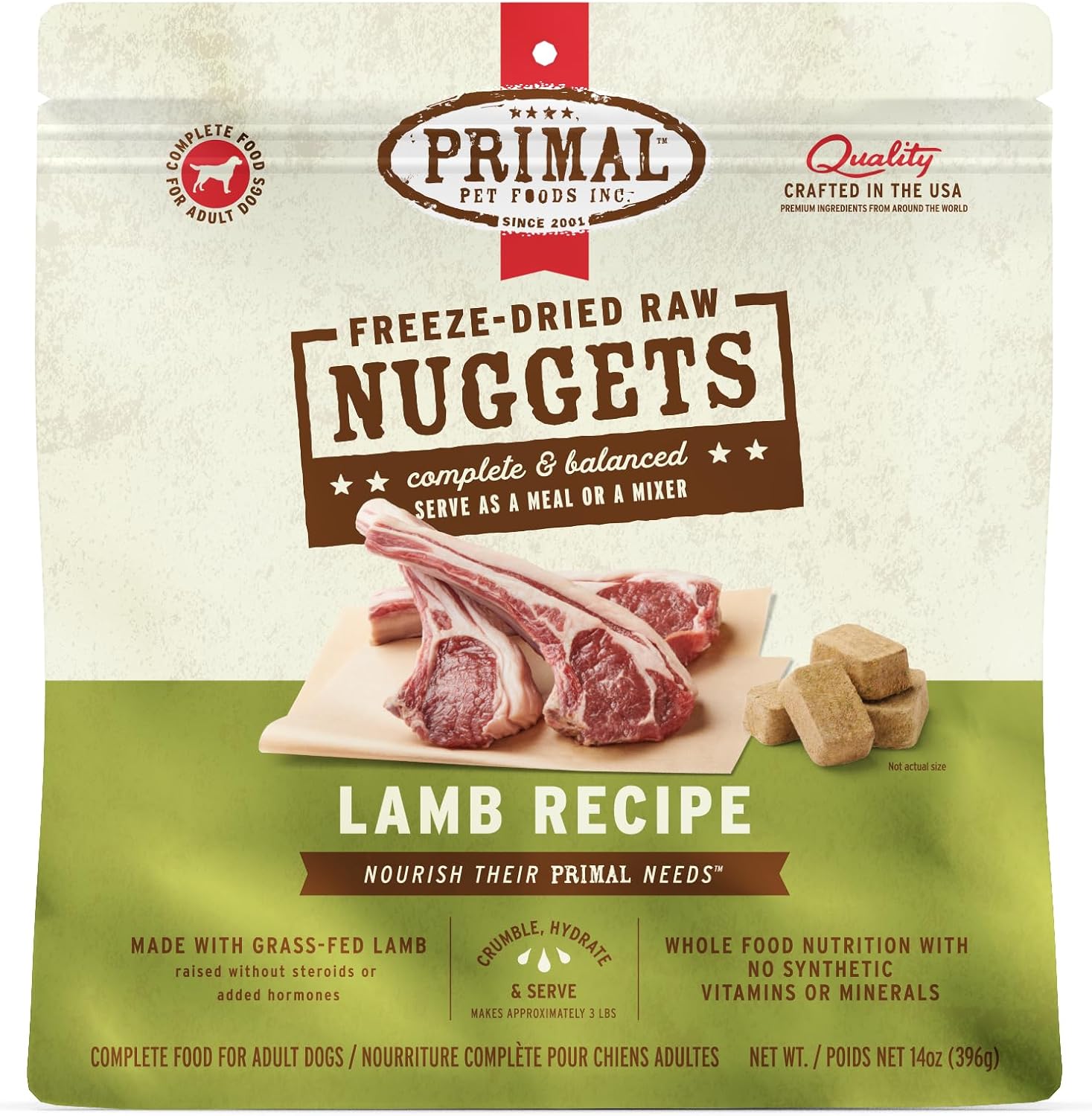 Primal Freeze Dried Raw Dog Food Nuggets, Beef, 14 oz | Complete & Balanced Nutrition, Meal, Topper or Treat, Grain-Free, High Protein, No Synthetic Vitamins & Minerals