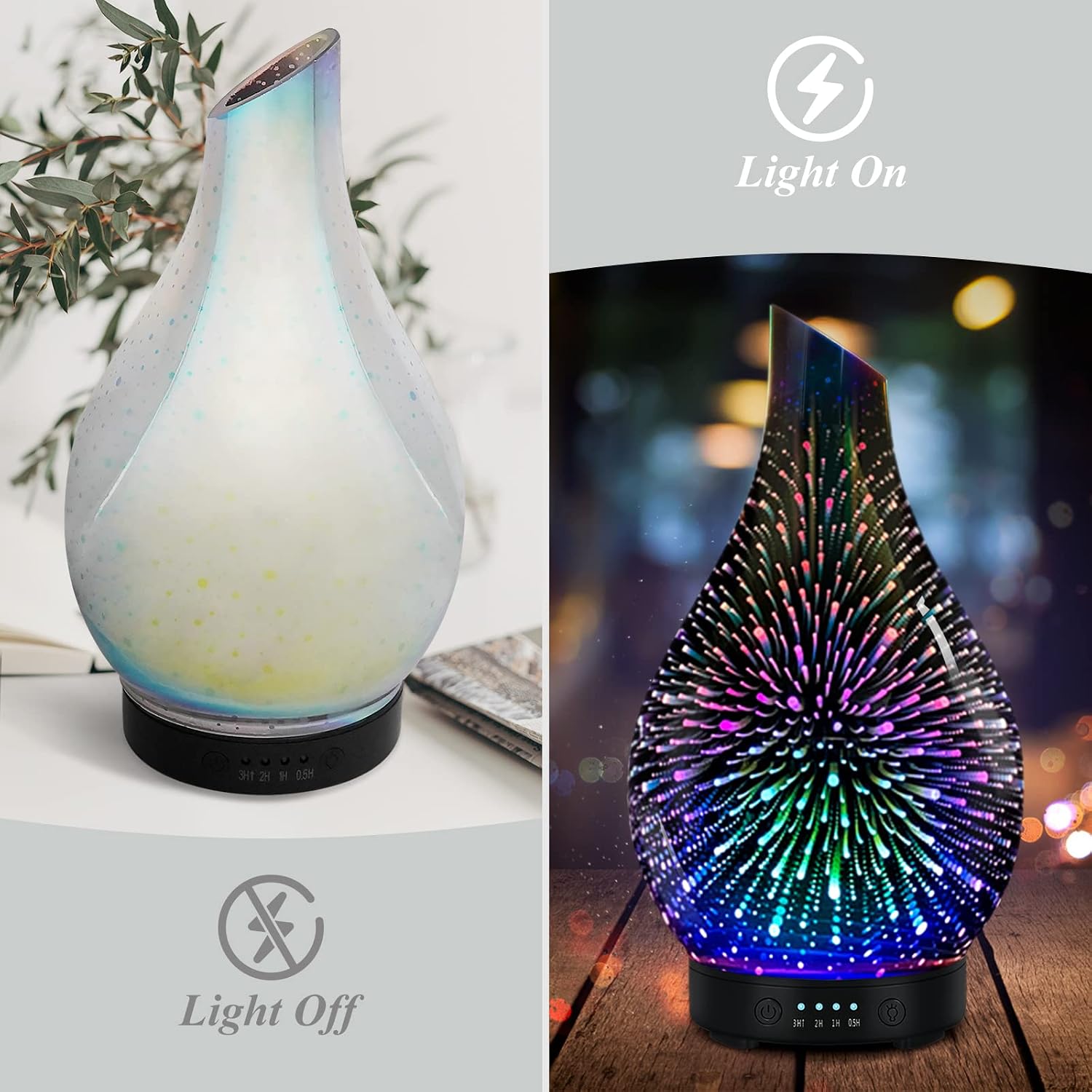 Aromatherapy Essential Oil Diffuser for Home- Art Glass Diffuser for Essential Oils with Waterless Auto Shut-Off 4 Timer 7 Colors LED Night Light