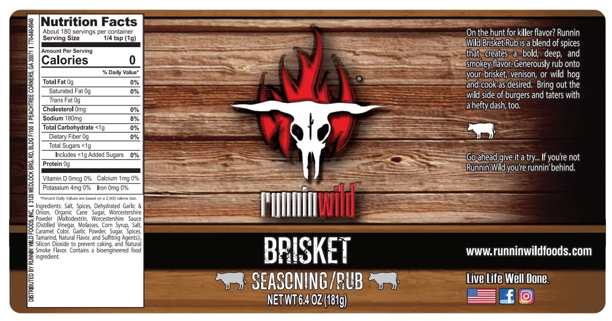 Gourmet Brisket Seasoning | Brisket Rub for Smoker or Grill | No Artificial Flavors | No MSG added | Runnin’ Wild Foods, 6.4 ounces
