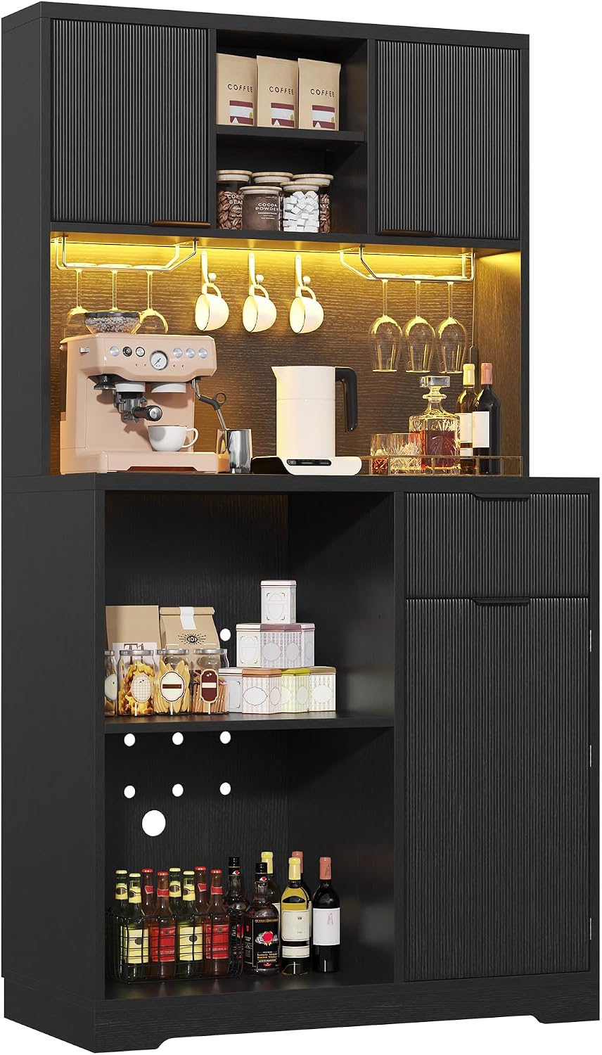 kepptory 47” Pantry Cabinet, Kitchen Pantry Storage Cabinet with Doors and Adjustable Shelves,Freestanding Buffet Cupboards Sideboard for Living Room and Dinning Room (White)