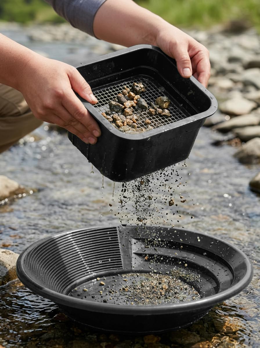 Complete Gold Mining Kit, Folding 50 inch River Sluice Box, Prospecting Equipment, Rock Pick Hammer, Gold Classifiers, Pay Dirt Scoop