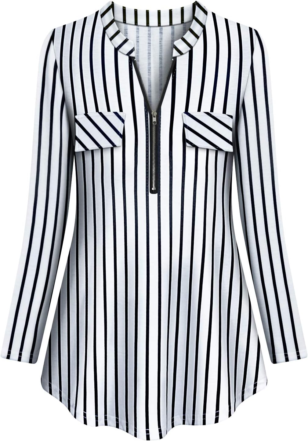 Tanst Sky Womens Casual Long Sleeve Zipped V Neck Plaid Tunic Blouses