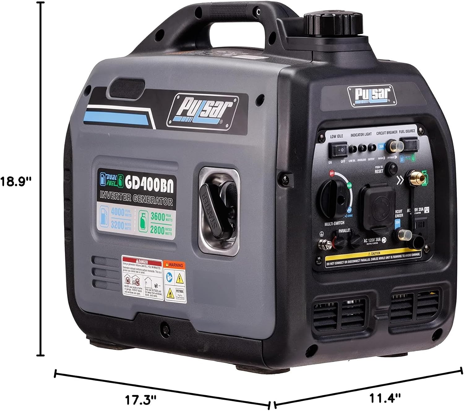 Pulsar 2,300W Portable Gas-Powered Quiet Inverter Generator With USB Outlet & Parallel Capability, Carb Compliant, G2319N