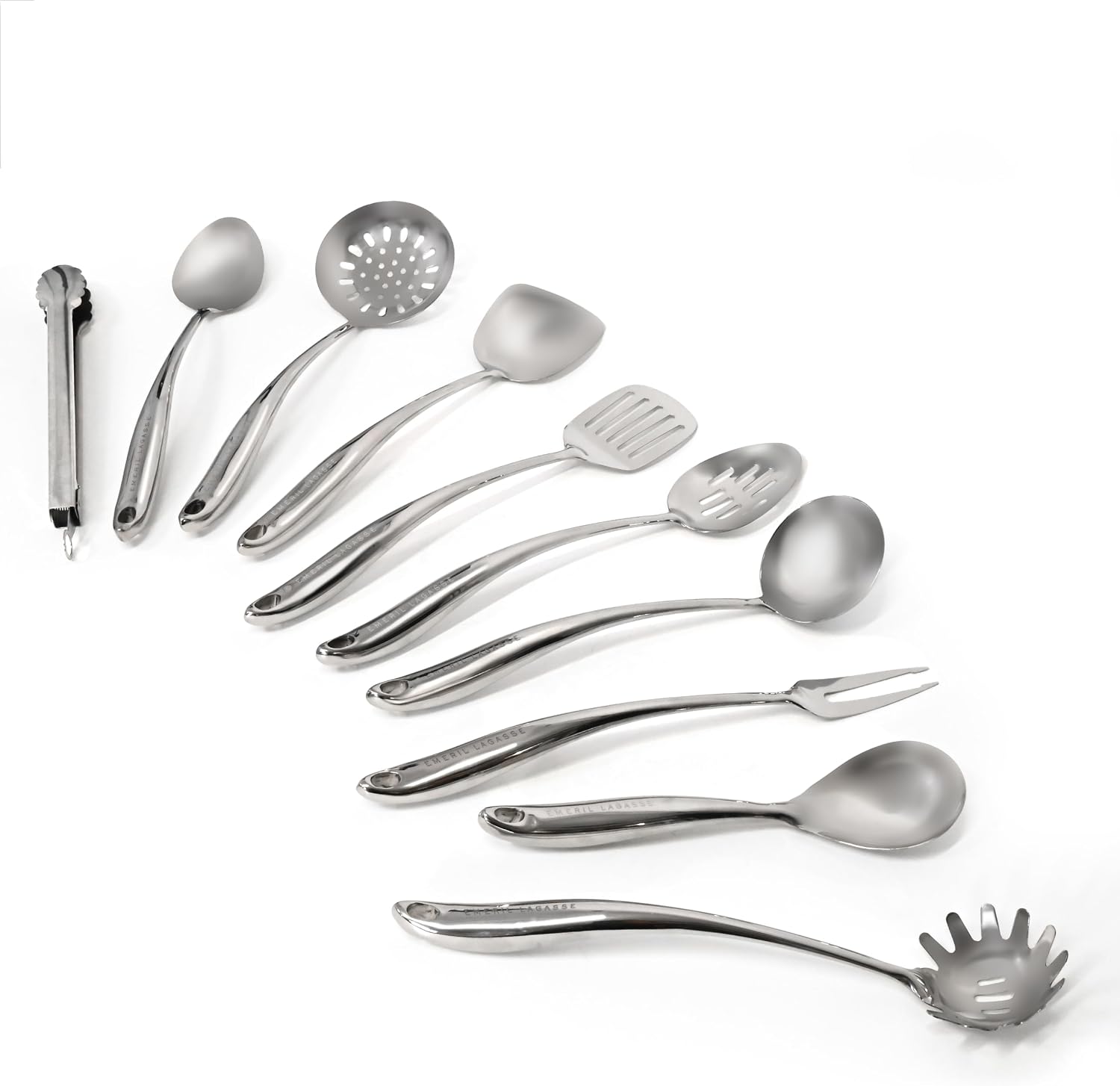 Emeril Lagasse 10-Piece Stainless Steel Utensil Set – Premium 304 Mirror Finish Cooking Tools with Hanging Loops – Heat Resistant