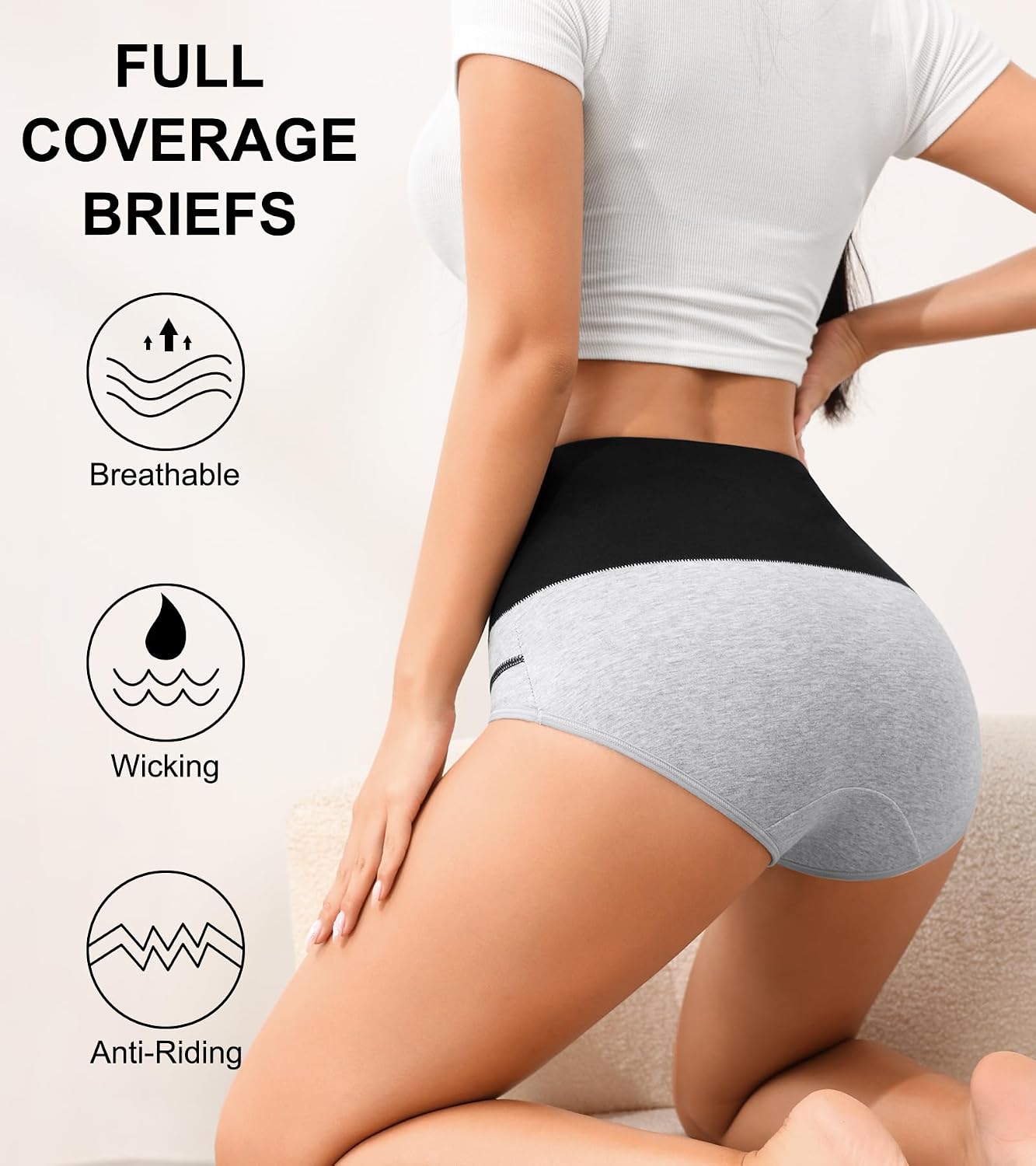 Eiggam Underwear for Women Cotton High Waist Panties Full Coverage Briefs Soft Strech Ladies Breathable Panties-Multi Pack