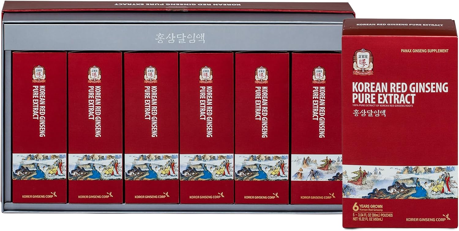 Jung Kwan Jang Korean Ginseng Pure Extract Cut - Immnue Support 30 Pouches | Sorted By Root Grade: Earth, Good & Cut, Korean Red Panax Ginseng, Ready-To-Consume Packet Supplement Drinks for Men & Women