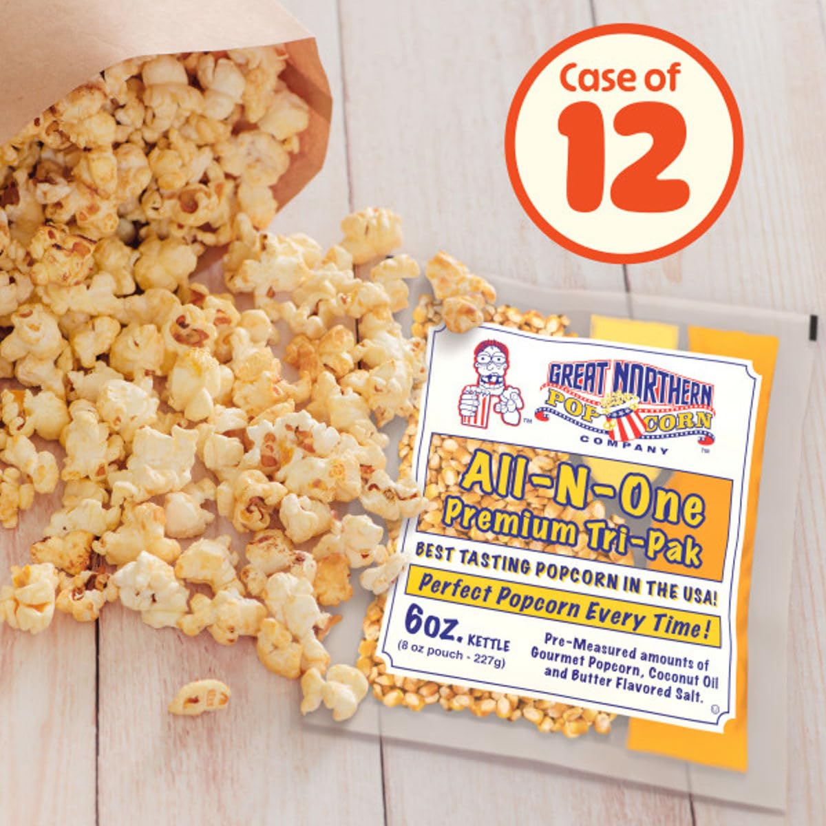 Great Northern Popcorn Movie Theater Style 6oz Popcorn Packs, 12 Case | All-in-One Pre-Measured Kernels, Butter Flavored Salt, and Coconut Oil Packs for 6oz Kettle - Movie Night Supplies