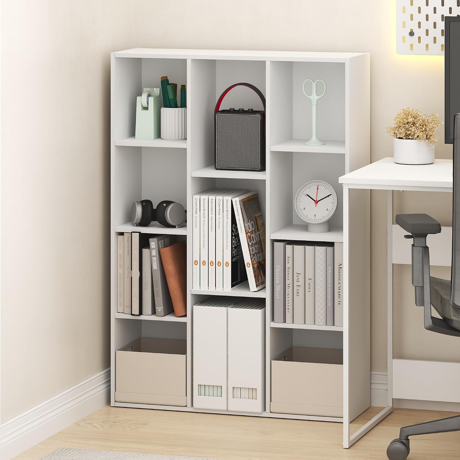Furinno PASIR Book Shelf, 5-Tier Modern Bookshelf, Open Shelves Bookcase, 9 x 12 x 52, for Living Room, Bedroom, Home Office, Plain White
