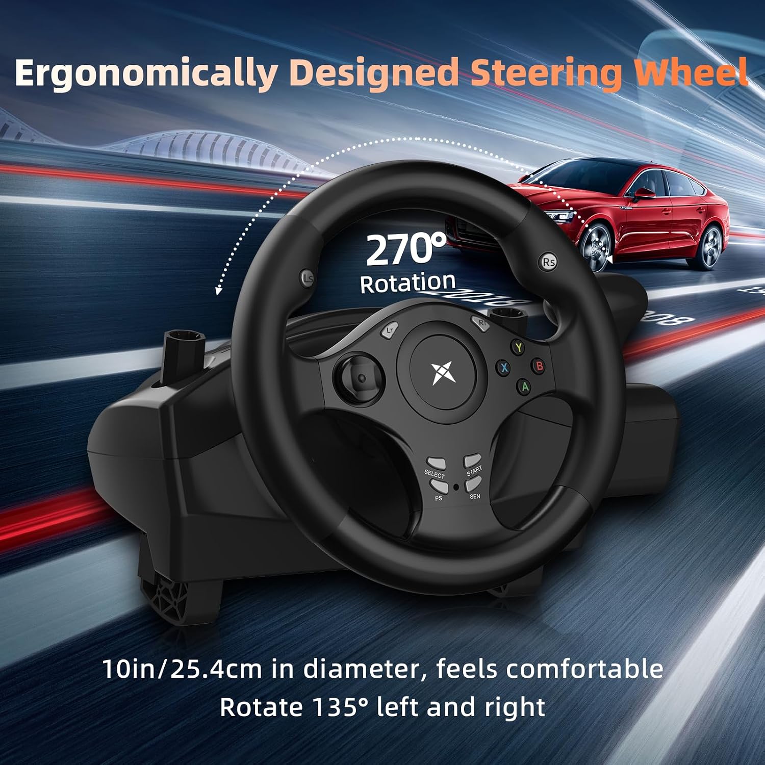 DOYO Gaming Steering Wheel with Pedals for PC, Xbox One, Xbox Series X|S